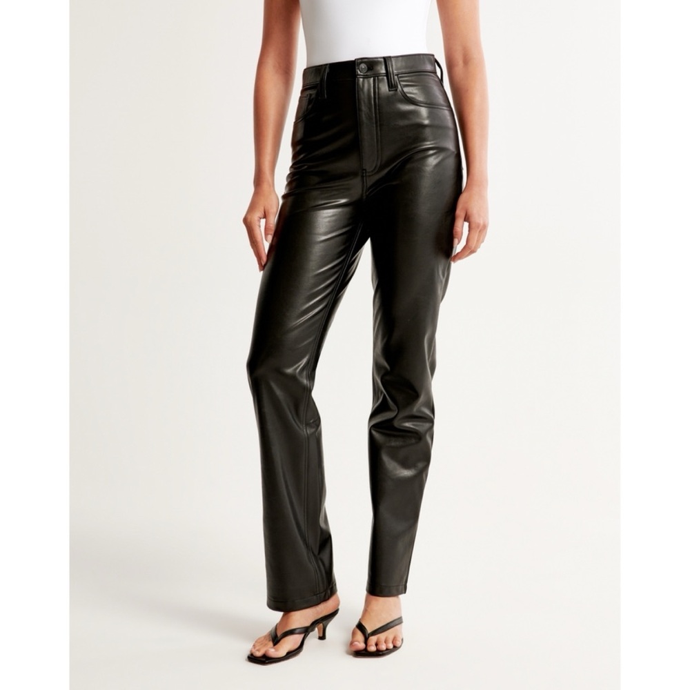 Abercrombie & Fitch Black Faux Leather Straight-Leg Pants